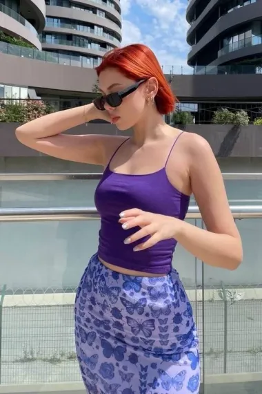 Kadın Mor İp Askılı Örme Büstiyer HZL24S-ZK12001 - fotoğraf 3