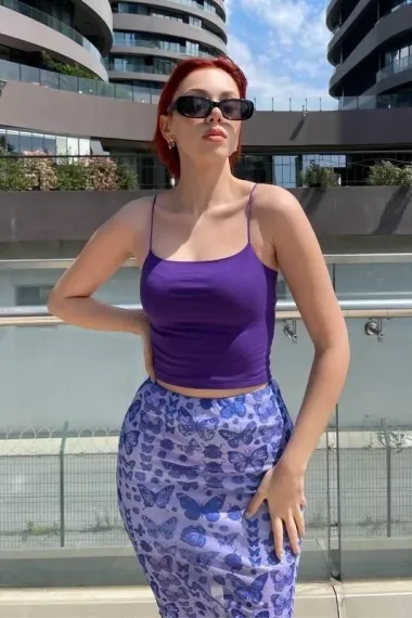 Kadın Mor İp Askılı Örme Büstiyer HZL24S-ZK12001 - fotoğraf 1