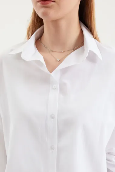 Kadın Beyaz Oversize Uzun Basic Gömlek HZL22W-BD139001 - fotoğraf 5