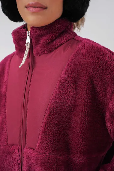 Жіноча бордова куртка-бомбер з блискавкою, штучної шерсті, з підкладкою, легка, зручна, розмір S/36, 100% поліестер - фото 3