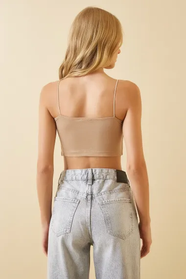 Женский вязаный бюстье на бретелях, 95% полиэстер, 5% лайкра, длина 40 см, обхват груди 70 см, размер S/36, произведено в Турции - фото 4