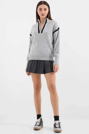 كنزة بليسية رمادية للسيدات مزودة بسحاب، قبة مرتفعة، تصميم واسع، قماش أكريليكي مريح، مناسبة لجميع الأعمار - صورة 2