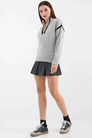 كنزة بليسية رمادية للسيدات مزودة بسحاب، قبة مرتفعة، تصميم واسع، قماش أكريليكي مريح، مناسبة لجميع الأعمار - صورة 3