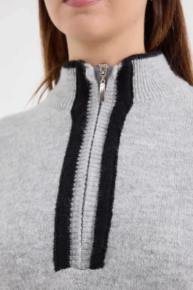 كنزة بليسية رمادية للسيدات مزودة بسحاب، قبة مرتفعة، تصميم واسع، قماش أكريليكي مريح، مناسبة لجميع الأعمار - صورة 4