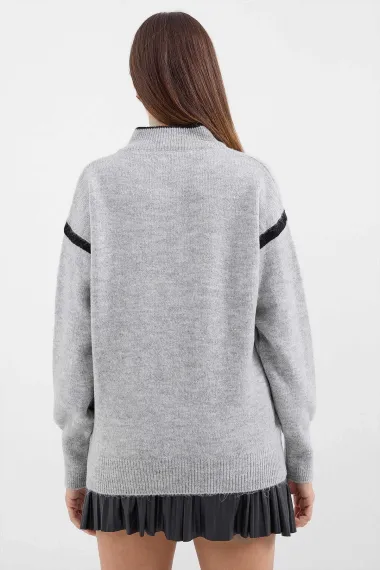 كنزة بليسية رمادية للسيدات مزودة بسحاب، قبة مرتفعة، تصميم واسع، قماش أكريليكي مريح، مناسبة لجميع الأعمار - صورة 5