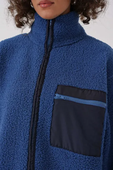 Kadın Lacivert Cep Detaylı Fermuarlı Oversize Peluş Sweatshirt HZL25W-FRY1554461 - fotoğraf 4