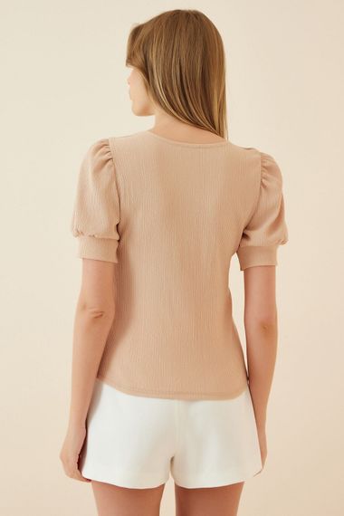 بلوزة محبوكة بياقة مربعة بسكويت للنساء HZL22W-BD104091 - صورة 2