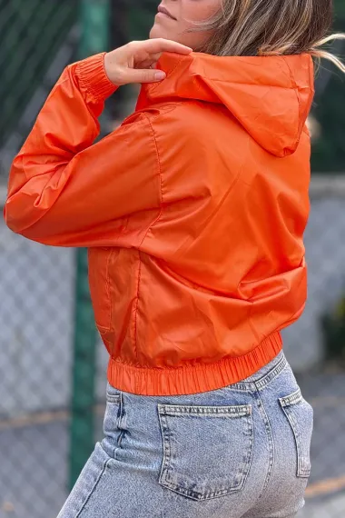 Kadın Oranj Cepli Fermuarlı Kapüşonlu Mevsimlik Mont HZL24W-DSB12501 - fotoğraf 5