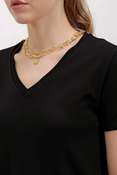 Women's Black V-neck Lightweight Oversize T-shirt HZL24S-BD143151 - photo 3