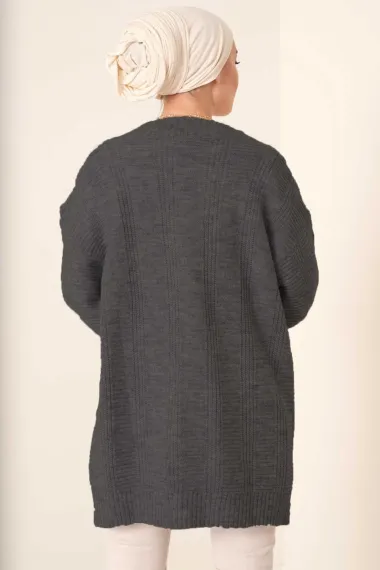 Жіноча сірий в'язаний кардиган з довгими гудзиками, комфортний крій, розмір стандартний