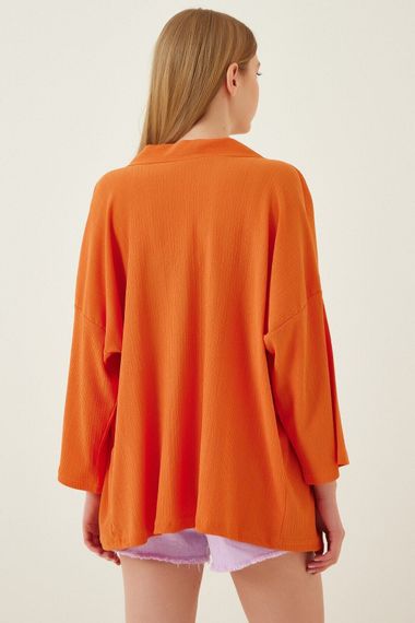 سترة برتقالية مفتوحة من الأمام ذات ياقة متعددة الطبقات موسمية HZL22S-BD158621 للنساء - صورة 3