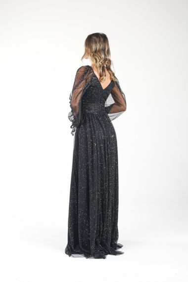 ALIS DRESS BLACK COLOR SILVERY TULLE EVENING DRESS WITH BUTTONS AT THE WAIST - photo 5