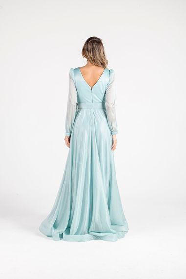 ALIS DRESS MINT BELT LONG SLEEVE SILVERY CHIFFON EVENING DRESS - photo 5