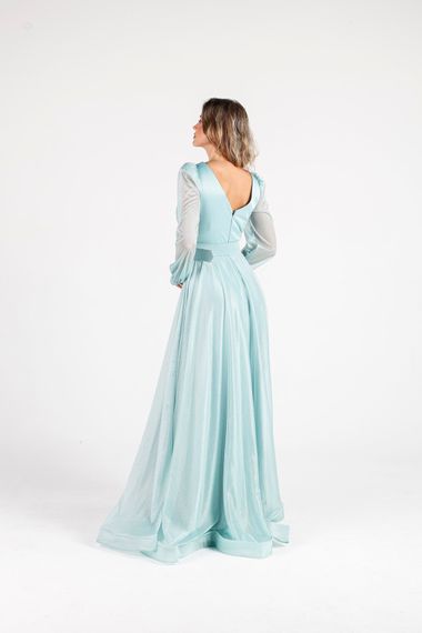 ALIS DRESS MINT BELT LONG SLEEVE SILVERY CHIFFON EVENING DRESS - photo 4