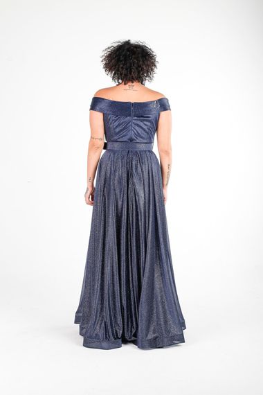 ALIS DRESS NAVY BLUE SILVERY CHIFFON BATHEET NECK EVENING DRESS - photo 1