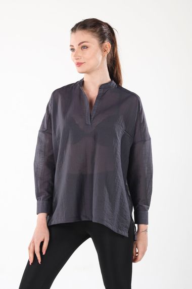 ANTHRACITE V-NECK BUTTONLESS COMFORTABLE THIN SHIRT - photo 4