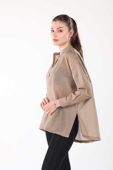 BEIGE V-NECK BUTTONLESS COMFORTABLE THIN SHIRT - photo 2