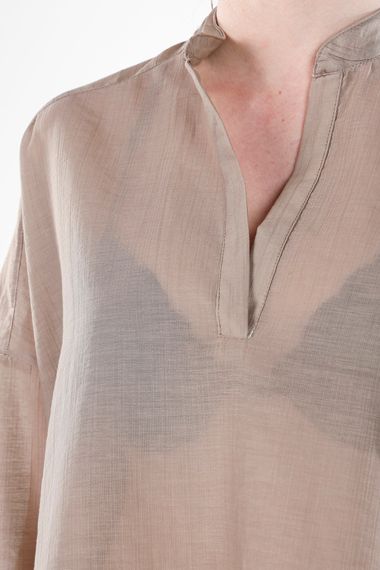 BEIGE V-NECK BUTTONLESS COMFORTABLE THIN SHIRT - photo 5