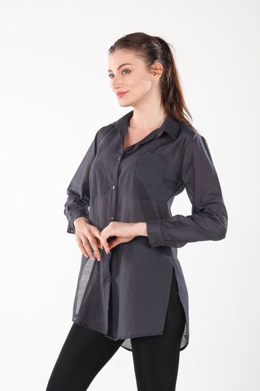 ANTHRACITE LONG SHIRT WITH SLIPS ON THE SIDE - photo 1