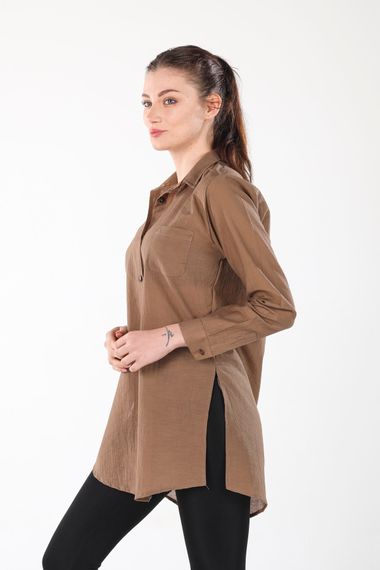 BROWN LONG SHIRT WITH SLIPS ON THE SIDE - photo 3