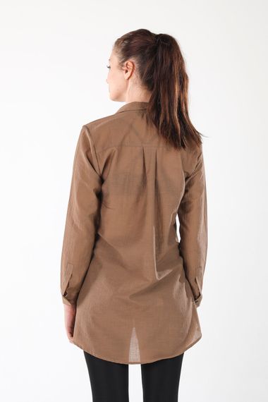 BROWN LONG SHIRT WITH SLIPS ON THE SIDE - photo 2