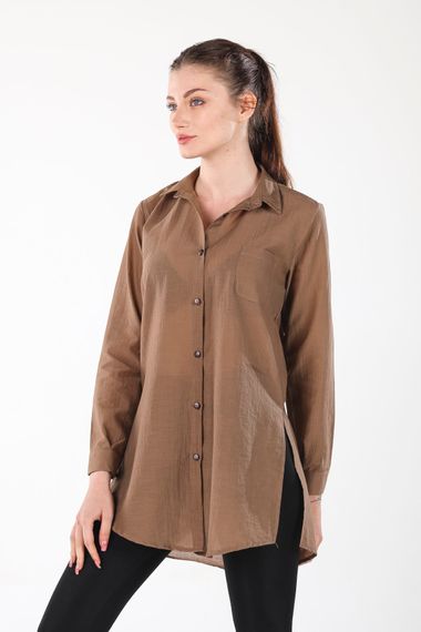 BROWN LONG SHIRT WITH SLIPS ON THE SIDE - photo 4