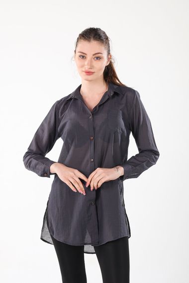 ANTHRACITE LONG SHIRT WITH SLIPS ON THE SIDE - photo 3