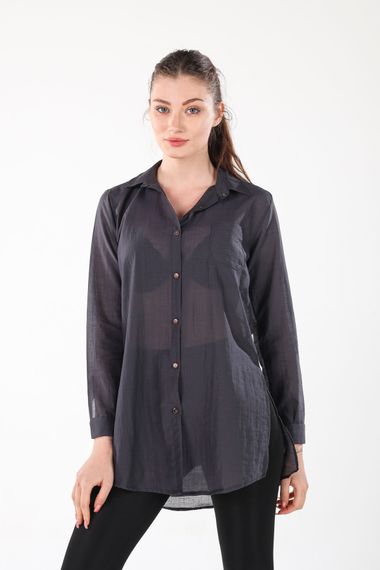 ANTHRACITE LONG SHIRT WITH SLIPS ON THE SIDE - photo 4