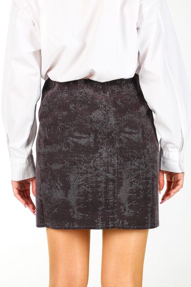 PATTERNED ANTHRACITE VELVET SLIPPED MINI SKIRT - photo 1