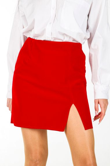 RED VELVET SLIPPED MINI SKIRT - photo 4