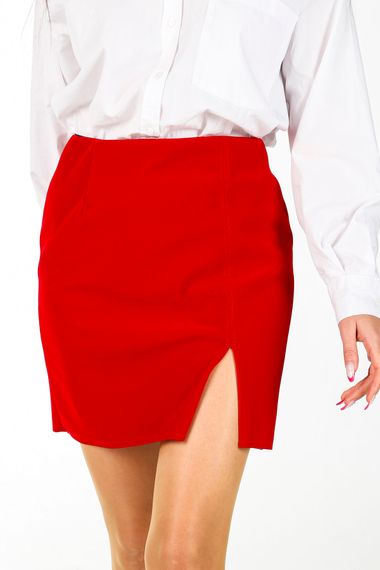 RED VELVET SLIPPED MINI SKIRT - photo 5