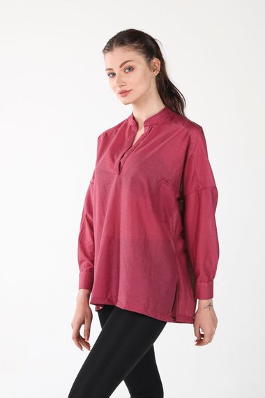 DRIED ROSE V-NECK BUTTONLESS COMFORTABLE THIN SHIRT - photo 3