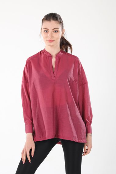 DRIED ROSE V-NECK BUTTONLESS COMFORTABLE THIN SHIRT - photo 5