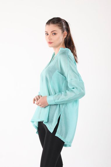 MINT V-NECK BUTTONLESS COMFORTABLE THIN SHIRT - photo 2