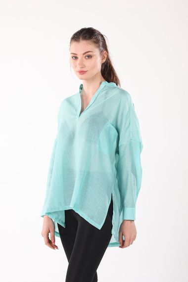 MINT V-NECK BUTTONLESS COMFORTABLE THIN SHIRT - photo 3