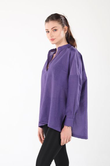 PURPLE V-NECK BUTTONLESS COMFORTABLE THIN SHIRT - photo 1