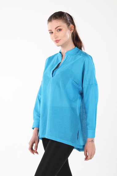 BLUE V-COLLAR BUTTONLESS COMFORTABLE THIN SHIRT - photo 3