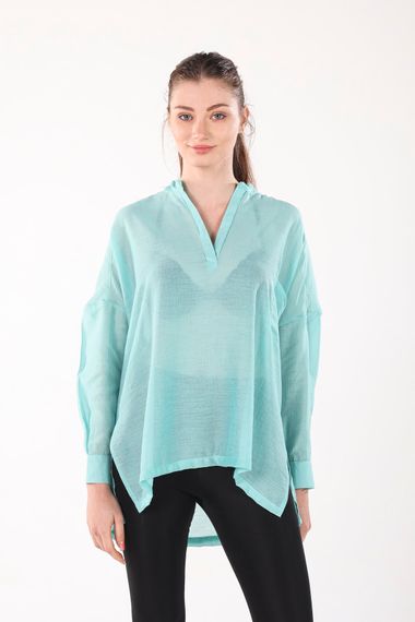 MINT V-NECK BUTTONLESS COMFORTABLE THIN SHIRT - photo 4