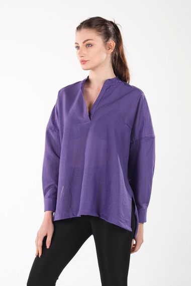 PURPLE V-NECK BUTTONLESS COMFORTABLE THIN SHIRT - photo 2