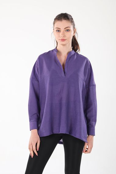 PURPLE V-NECK BUTTONLESS COMFORTABLE THIN SHIRT - photo 4