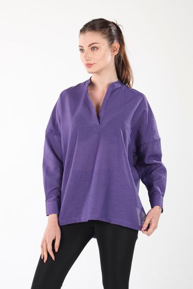 PURPLE V-NECK BUTTONLESS COMFORTABLE THIN SHIRT - photo 3