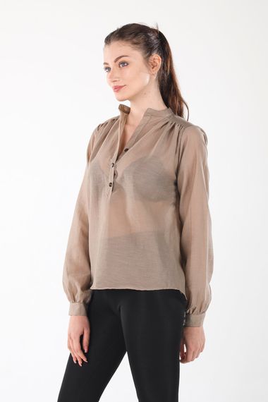 BEIGE HALF BUTTON THIN SHIRT - photo 3