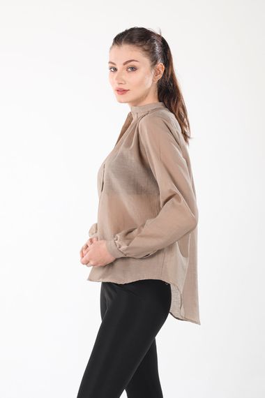 BEIGE HALF BUTTON THIN SHIRT - photo 2