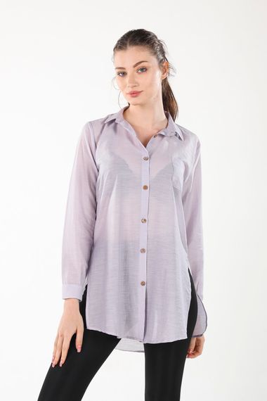 LILA LONG SHIRT WITH SLEEVES ON THE SIDE - photo 4