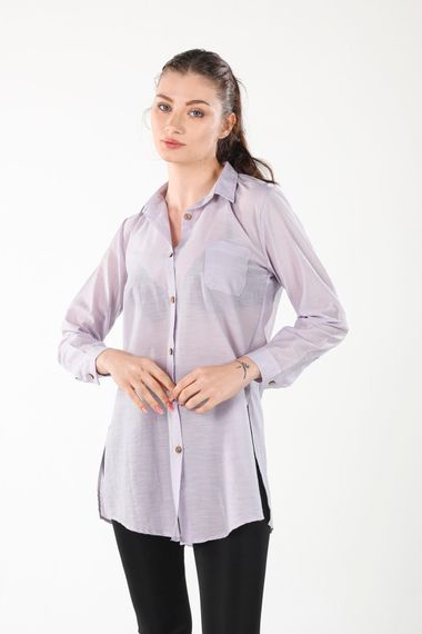 LILA LONG SHIRT WITH SLEEVES ON THE SIDE - photo 3