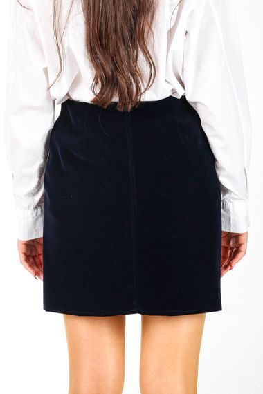 NAVY BLUE VELVET SLIPPED MINI SKIRT - photo 1