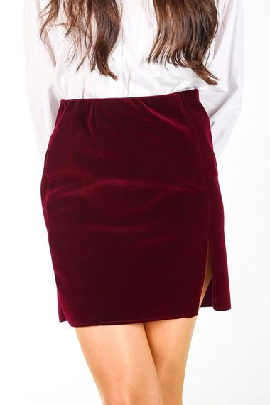 VIOLET VELVET SLIPPED MINI SKIRT - photo 4