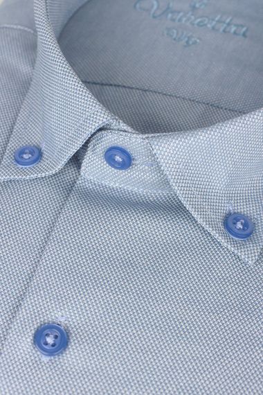 Мужская хлопковая рубашка Varetta сине-серого цвета с коротким рукавом - фото 2