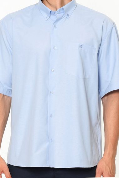 Мужская синяя рубашка больших размеров Varetta с коротким рукавом - фото 2