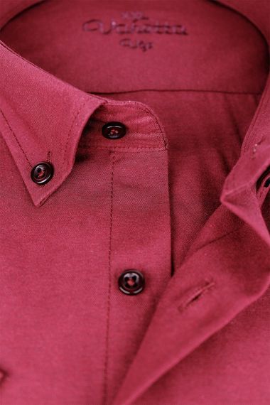 Мужская бордовая хлопковая рубашка Varetta с короткими рукавами больших размеров - фото 3